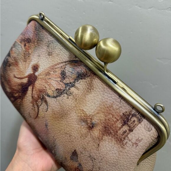 Unique Fairy Print Pebble Cowhide Handmade Large Ball Kisslock Handbag/Multi Use - Picture 13 of 16